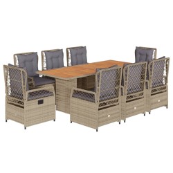 vidaXL Set comedor de jardín 9 pzas con cojines ratán sintético beige