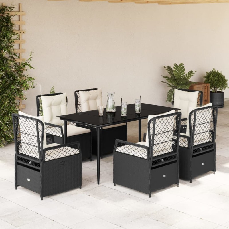 vidaXL Set de comedor de jardín 7 pzas y cojines ratán sintético negro vidaXL Set de comedor de jardín 7 pzas y cojines ratán sintético negro