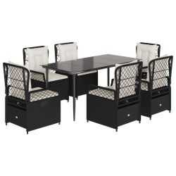 vidaXL Set de comedor de jardín 7 pzas y cojines ratán sintético negro