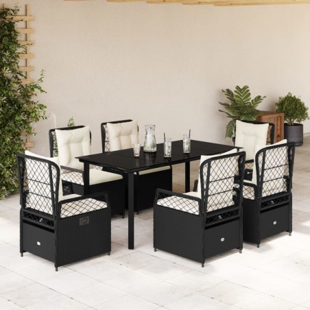 vidaXL Set de comedor de jardín 7 pzas y cojines ratán sintético negro