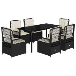 vidaXL Set de comedor de jardín 7 pzas y cojines ratán sintético negro