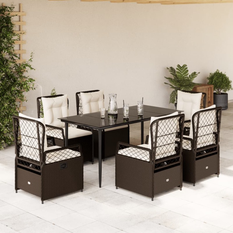 vidaXL Set comedor de jardín 7 pzas con cojines ratán sintético marrón vidaXL Set comedor de jardín 7 pzas con cojines ratán sintético marrón
