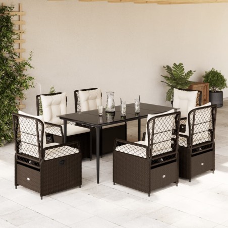 vidaXL Set comedor de jardín 7 pzas con cojines ratán sintético marrón