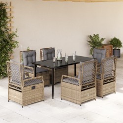 vidaXL Set comedor de jardín 7 pzas con cojines ratán sintético beige