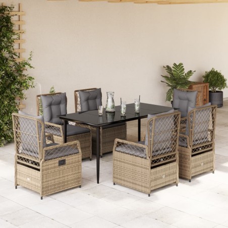 vidaXL Set comedor de jardín 7 pzas con cojines ratán sintético beige