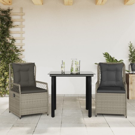 vidaXL Set comedor de jardín 3 pzas cojines ratán sintético gris claro