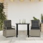vidaXL Set comedor de jardín 3 pzas cojines ratán sintético gris claro