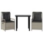 vidaXL Set comedor de jardín 3 pzas cojines ratán sintético gris claro