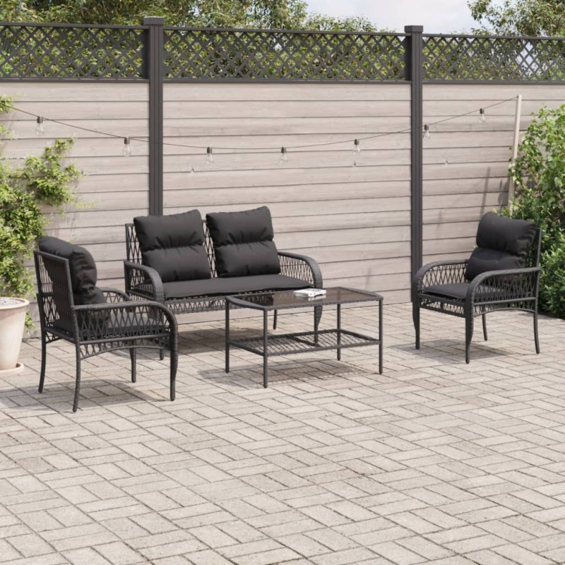 vidaXL Juego de sofás jardín 4 pzas con cojines ratán sintético negro vidaXL Juego de sofás jardín 4 pzas con cojines ratán sintético negro