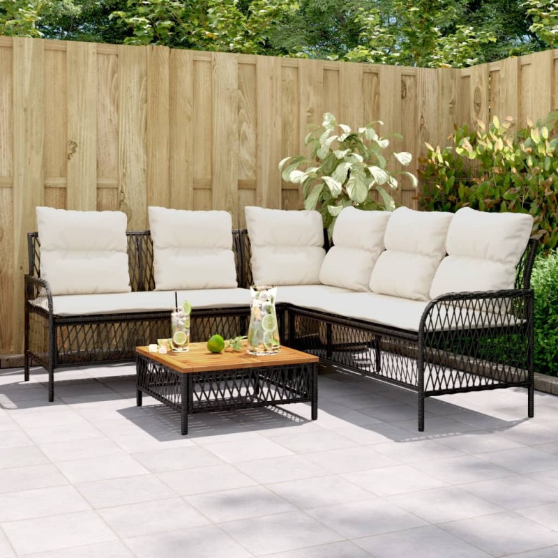 vidaXL Set de sofás de jardín 2 piezas y cojines ratán sintético negro vidaXL Set de sofás de jardín 2 piezas y cojines ratán sintético negro