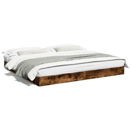 vidaXL Estructura de cama madera de ingeniería roble ahumado 200x200cm