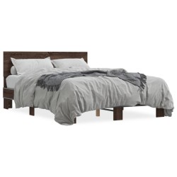 vidaXL Estructura cama madera ingeniería metal marrón roble 135x190 cm