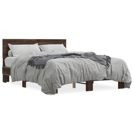 vidaXL Estructura cama madera ingeniería metal marrón roble 135x190 cm