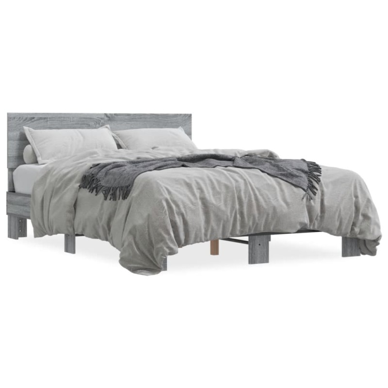 vidaXL Estructura cama madera ingeniería metal gris Sonoma 140x200 cm