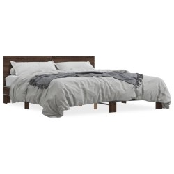 vidaXL Estructura cama madera ingeniería metal marrón roble 200x200 cm