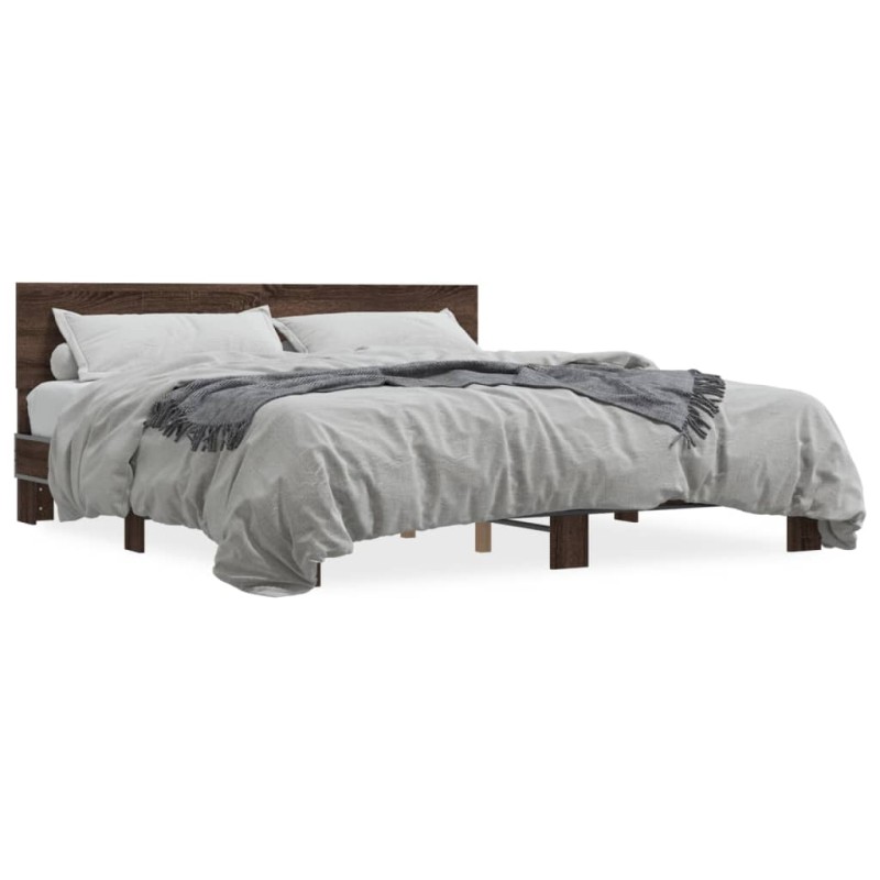 vidaXL Estructura cama madera ingeniería metal marrón roble 200x200 cm vidaXL Estructura cama madera ingeniería metal marrón roble 200x200 cm