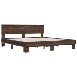 vidaXL Estructura cama madera ingeniería metal marrón roble 200x200 cm