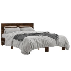 vidaXL Estructura cama madera ingeniería metal roble ahumado 140x190cm