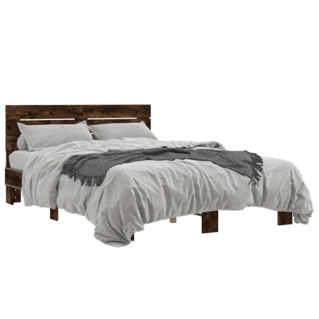 vidaXL Estructura cama madera ingeniería metal roble ahumado 140x190cm