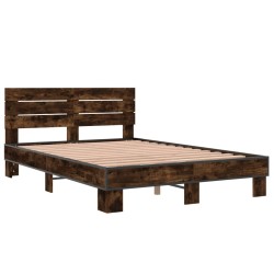 vidaXL Estructura cama madera ingeniería metal roble ahumado 140x190cm