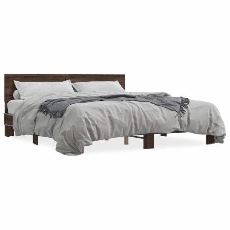 vidaXL Estructura cama madera ingeniería metal marrón roble 180x200 cm