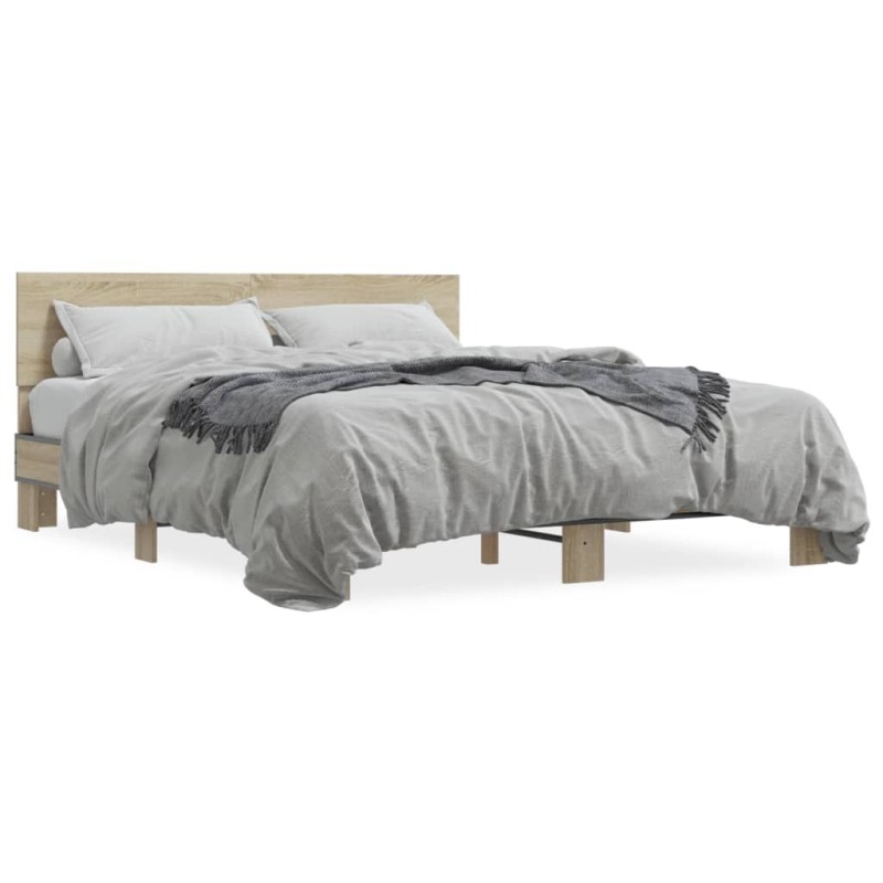 vidaXL Estructura cama madera ingeniería metal roble Sonoma 150x200 cm vidaXL Estructura cama madera ingeniería metal roble Sonoma 150x200 cm