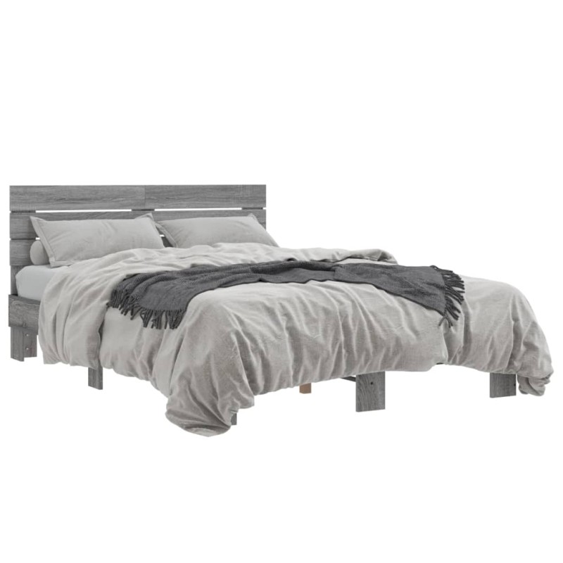 vidaXL Estructura cama madera ingeniería metal gris Sonoma 120x190 cm vidaXL Estructura cama madera ingeniería metal gris Sonoma 120x190 cm