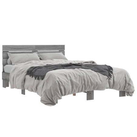 vidaXL Estructura cama madera ingeniería metal gris Sonoma 120x190 cm