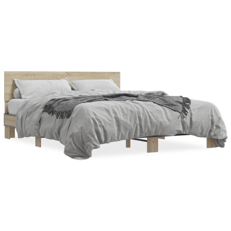 vidaXL Estructura cama madera ingeniería metal roble Sonoma 160x200 cm vidaXL Estructura cama madera ingeniería metal roble Sonoma 160x200 cm