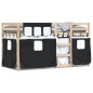 vidaXL Litera con cortinas madera maciza pino blanco y negro 90x200 cm
