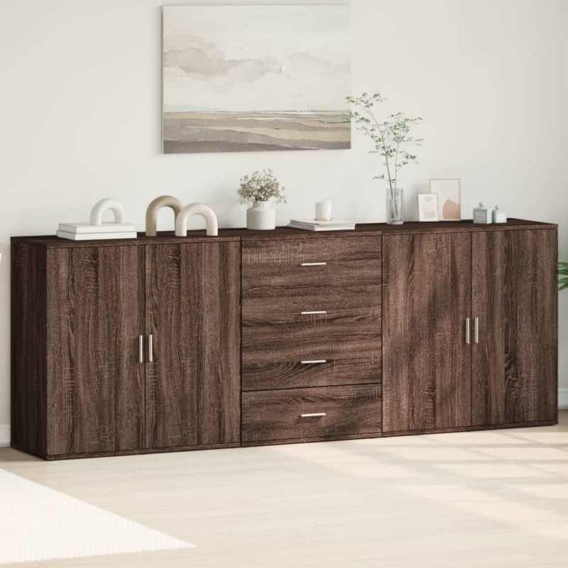 vidaXL Aparadores 3 uds madera contrachapada marrón roble vidaXL Aparadores 3 uds madera contrachapada marrón roble