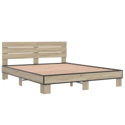 vidaXL Estructura cama madera ingeniería metal roble Sonoma 150x200 cm