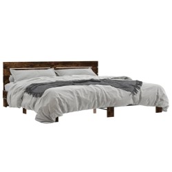 vidaXL Estructura cama madera ingeniería metal roble ahumado 200x200cm