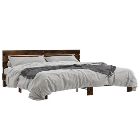 vidaXL Estructura cama madera ingeniería metal roble ahumado 200x200cm