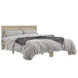 vidaXL Estructura cama madera ingeniería metal roble Sonoma 140x200 cm