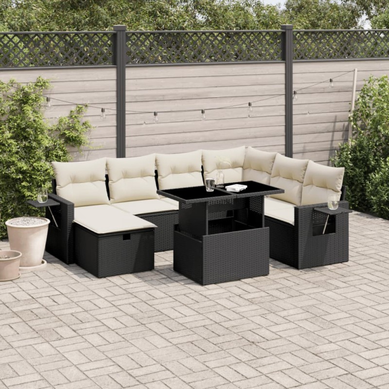 vidaXL Set de sofás de jardín 8 piezas y cojines ratán sintético negro