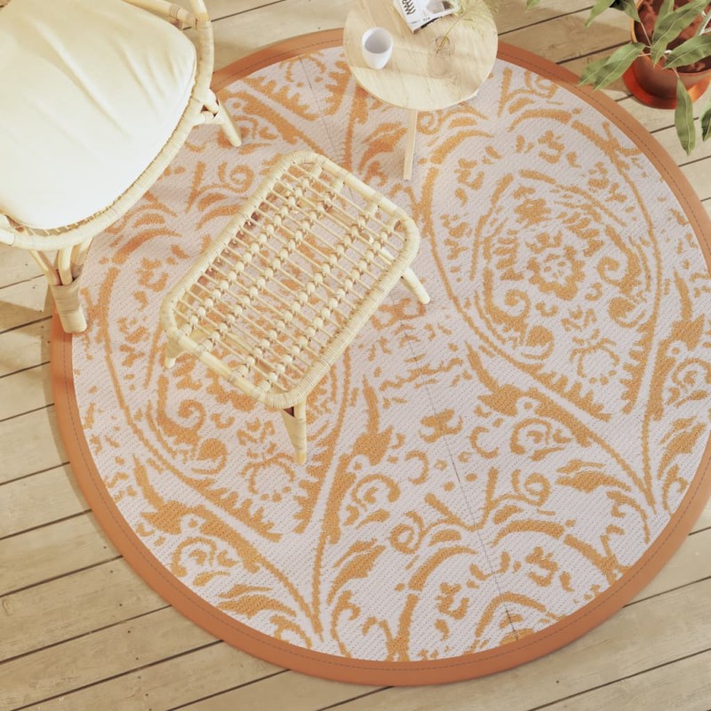 vidaXL Alfombra de exterior PP naranja y blanco Ø160 cm vidaXL Alfombra de exterior PP naranja y blanco Ø160 cm