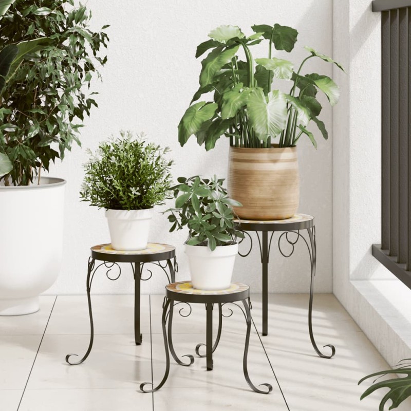 vidaXL Soportes para plantas 3 uds cerámica terracota y blanco vidaXL Soportes para plantas 3 uds cerámica terracota y blanco