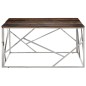vidaXL Mesa de centro acero inoxidable madera maciza traviesa plateado vidaXL Mesa de centro acero inoxidable madera maciza traviesa plateado