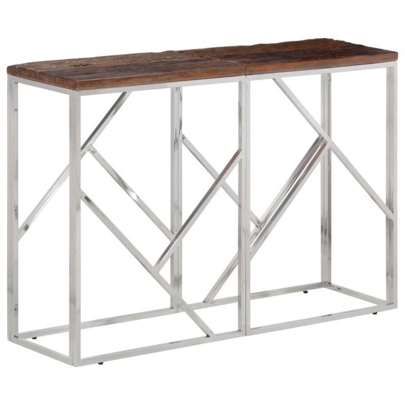 vidaXL Mesa consola acero inoxidable madera maciza traviesa plateado vidaXL Mesa consola acero inoxidable madera maciza traviesa plateado