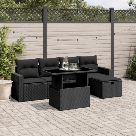 vidaXL Set de sofás de jardín 6 piezas y cojines ratán sintético negro