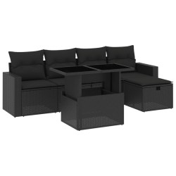 vidaXL Set de sofás de jardín 6 piezas y cojines ratán sintético negro