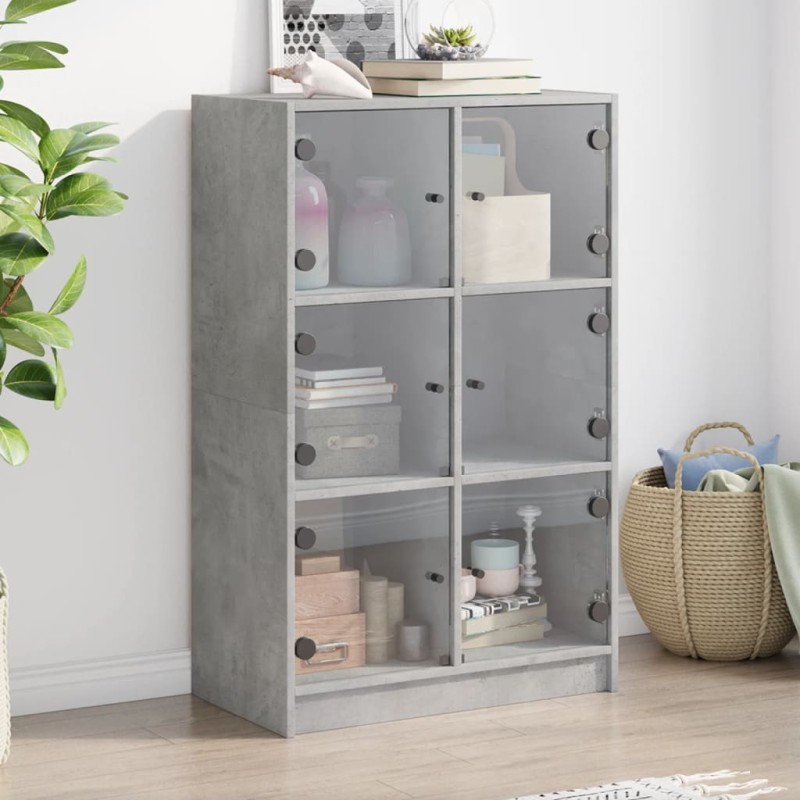 vidaXL Aparador alto con puertas madera gris hormigón 68x37x109 cm vidaXL Aparador alto con puertas madera gris hormigón 68x37x109 cm