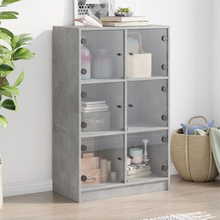 vidaXL Aparador alto con puertas madera gris hormigón 68x37x109 cm