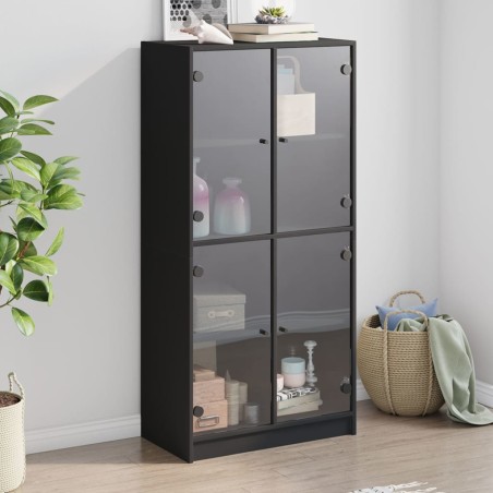 vidaXL Aparador alto con puertas madera ingeniería negro 68x37x142 cm