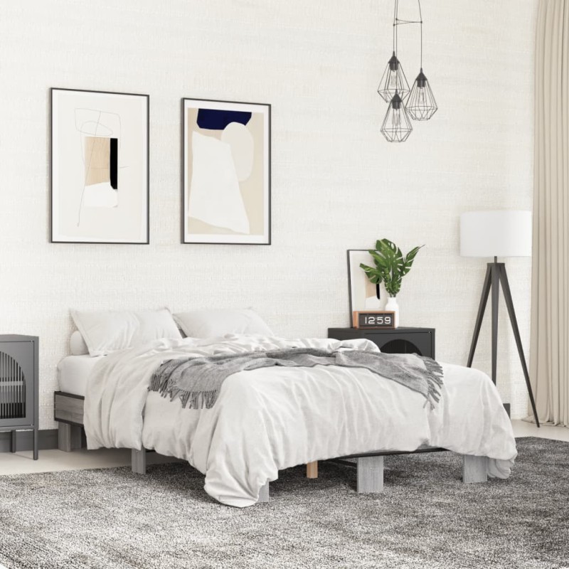 vidaXL Estructura cama madera ingeniería metal gris Sonoma 140x200 cm vidaXL Estructura cama madera ingeniería metal gris Sonoma 140x200 cm
