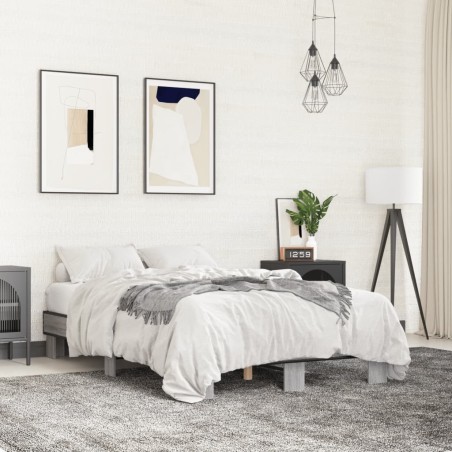 vidaXL Estructura cama madera ingeniería metal gris Sonoma 140x200 cm