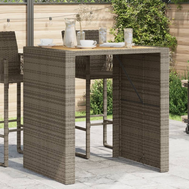 vidaXL Mesa de jardín superficie de madera ratán PE gris 105x80x110cm