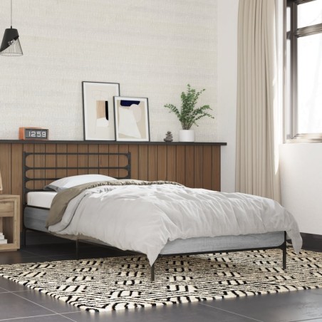 vidaXL Estructura cama madera ingeniería metal gris Sonoma 100x200 cm
