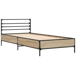 vidaXL Estructura cama madera ingeniería metal roble Sonoma 75x190 cm